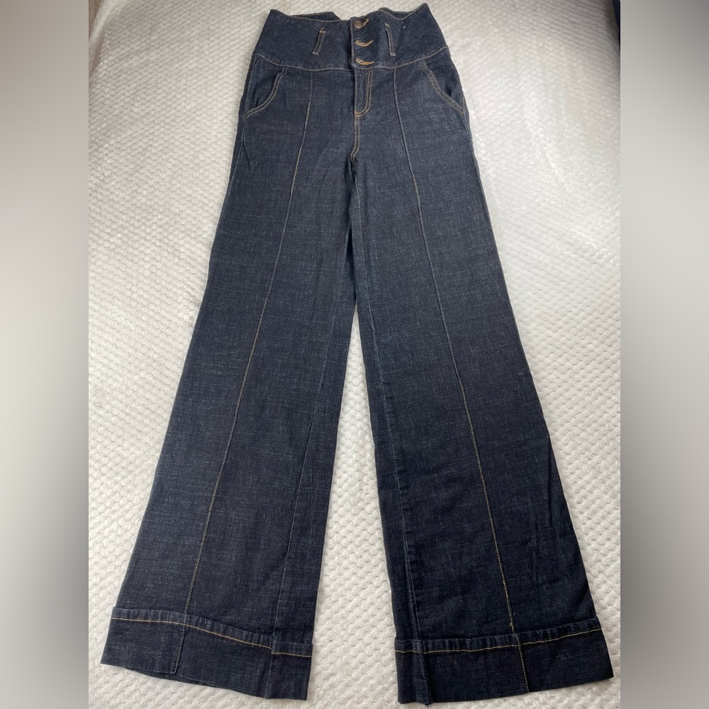 🔥NWOT Encore Ultra High Rise Wide Leg Flare Women Black Jeans Waist 26”